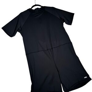 Humankind Black Short Sleeve Rash Guard Swim Romper Jumpsuit 2X
